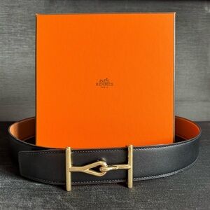 HERMÈS 38MM VEAU 135 TOGO REVERSIBLE LEATHER BELT STRAP JUMBO VEAU 2K PEMBRASS
